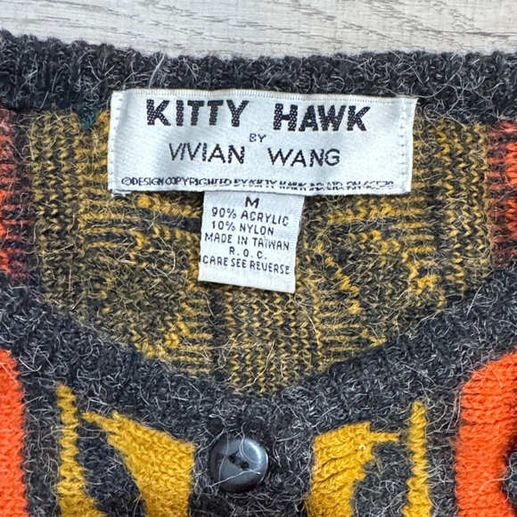 Vintage 80's Kitty Hawk by Vivian Wang Coogi style cardigan sweater maximalist - Picture 2 of 5